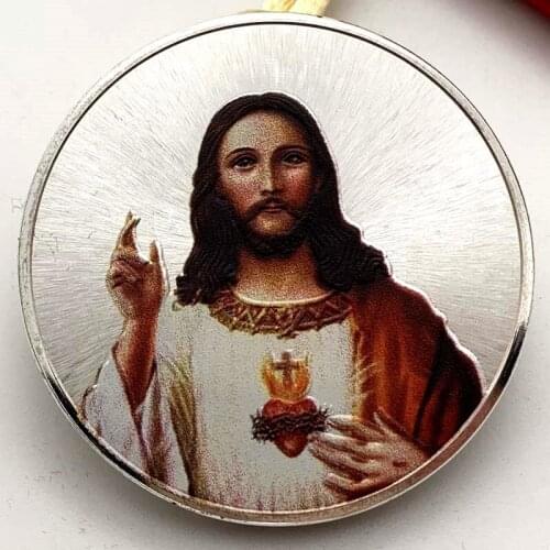 Jesus Easter Silver Plated Commemorative Coin Painted Christian Faith Collectible Coin Gift Lucky Coin