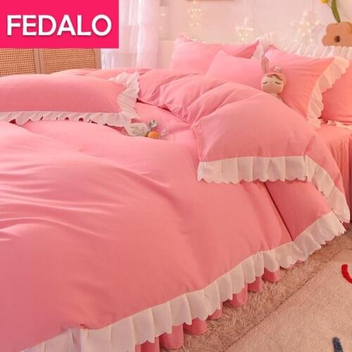 Girl heart bed skirt four-piece bedding Korean princess style thick sanding quilt cover three-piece set