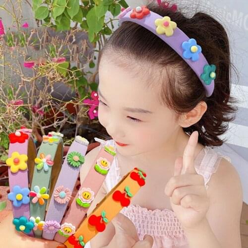 New Girls Cute Colorful Cartoon Fruit Flower Sponge Wide Hair bands Kids Sweet Hair Decorate Headband Fashion Hair Accessories