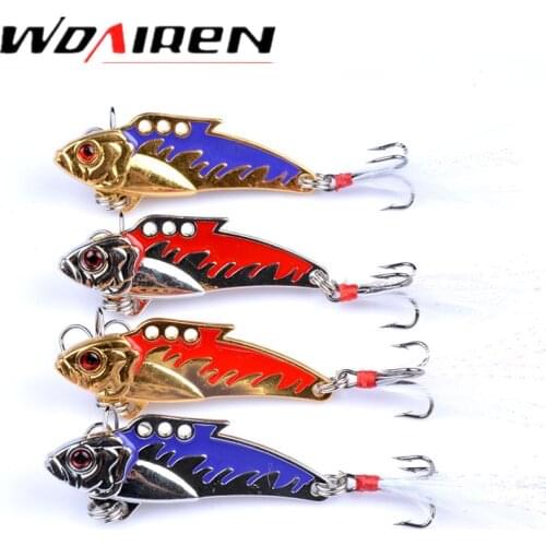1Pcs Metal Fishing Lures 60mm 9g VIB Hard Lure Spoon Sequin Fishing Bait With Feather Treble Hook bass For Fishing Tackle
