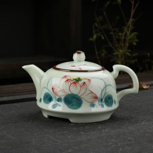 Handpainted Ceramic Kung Fu Teapot Ceramic Celadon Kiln Kung Fu Tea Single Pot Colorful Handpainting Gongfu Tea Set Pot 175ml
