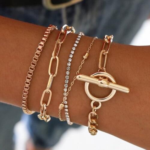 Rhinestone bracelets 5pcs/set Fashion Chain Bracelets Chain Jewelry Women Bracelets Fashion Girl Bangle Female Jewelry