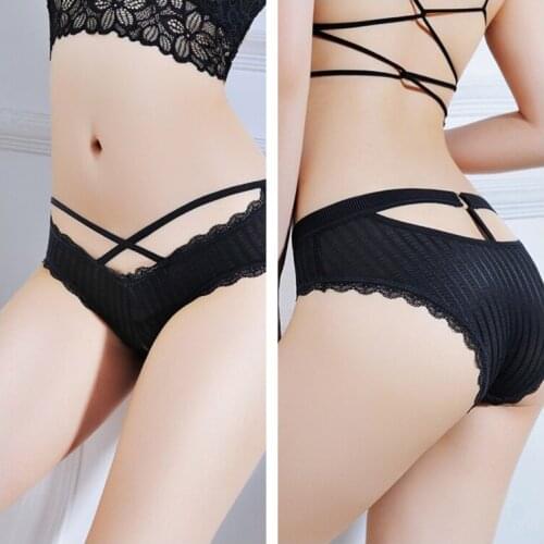 Hot Girl Sexy Thong Women Gauze Lace Panties Womens Cotton Briefs Elastic Knickers Hollow Out Sexy Porn Underwear Sexi