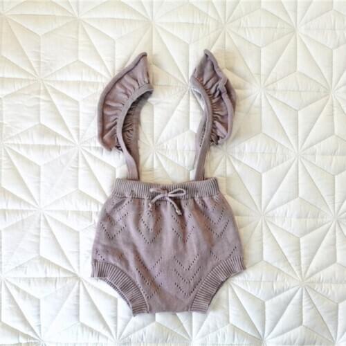 Vintage ruffles lace strap romper newborn baby girls thin cotton knitted jumpsuit for girls overalls children pajamas outfits