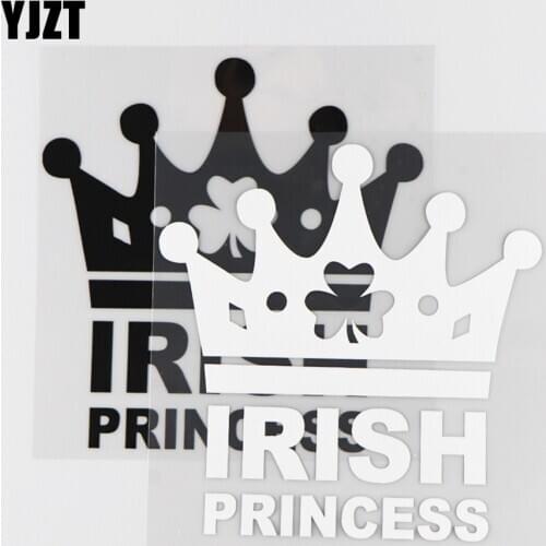YJZT 13.9×14.3CM IRISH PRINCESS Car Sticker Vinyl Crown Cartoon Decorative Reflective Decal Black/Silver 4C-0160