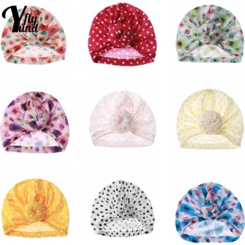 Yundfly Fashion Dots Donut Newborn Hats Cute Print Round Ball Baby Girls Turban Caps Infant Headwear Holiday Gifts Photo Props