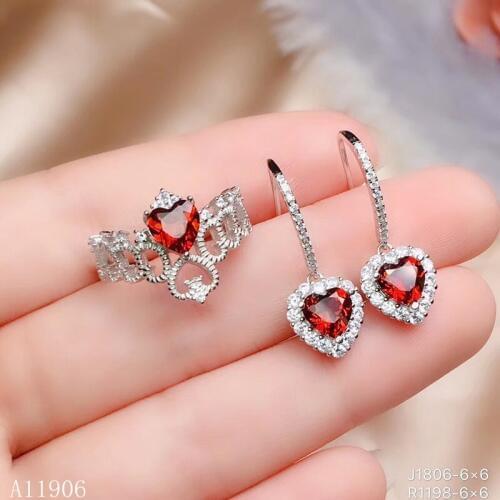 KJJEAXCMY boutique jewelry 925 sterling silver inlaid natural gemstone garnet female ring earrings set support detection exagger