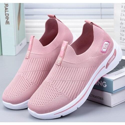 Women Leisure Sneakers Outdoor Mesh Soft Bottom Sport Shoes Vintage Solid Slip On Breathable Shoes Sneakers Women Zapatos Mujer
