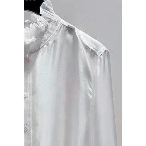 2021 Autumn and Winter New Style Fungus Collar Mulberry Silk Long-sleeved Shirt Women Blouse