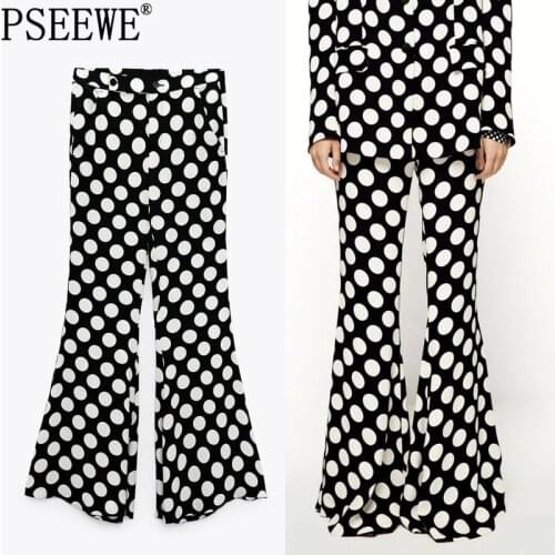 PSEEWE Za Women Pants Polka Dot Flared Trousers Woman High Waist Loose Pants Sets Fashion 2021 Streetwear Y2k Vintage Trousers