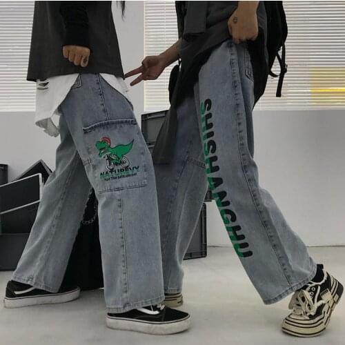 Autumn Dinosaur Jeans Woman Autumn Trousers Kawaii Loose Femme Fashion Streetwear Punk Funny Harajuku Female Japan Jeans Girls