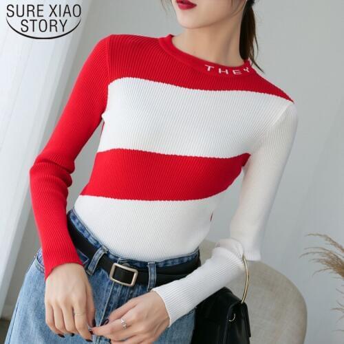 2021 Autumn and Winter Thick Sueter Mujer Invierno Women Letter Pullover New Fashion O-neck Bottom Shirt Women Sweater 6035 50