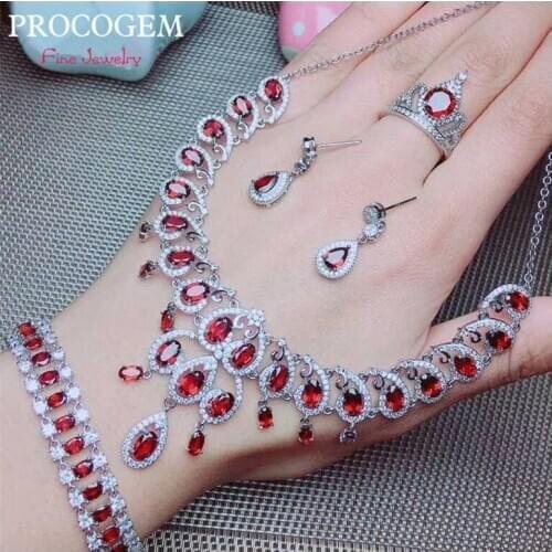 2020 New Natural Fine Garnet Jewelry sets for women Party Wedding Jewelry Gorgeous 5A Genuine Gemstones 925 Sterling silver #768