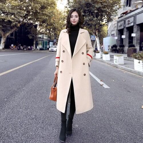 Top quality Women Wool Jacket Coat 2021 Autumn Winter Suit collar Loose Long Overcoat Elegant Temperament Female Wool Outerwear