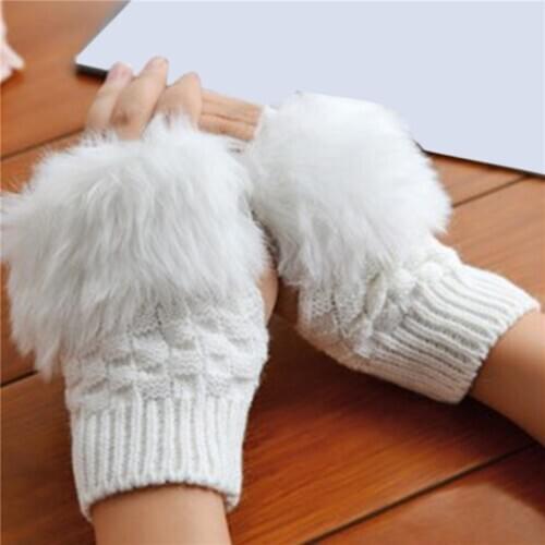 Winter Knitted Ladies Gloves Warmer Plush Half Finger Touch Screen Woolen Gloves Autumn Solid Thermal Female Gloves