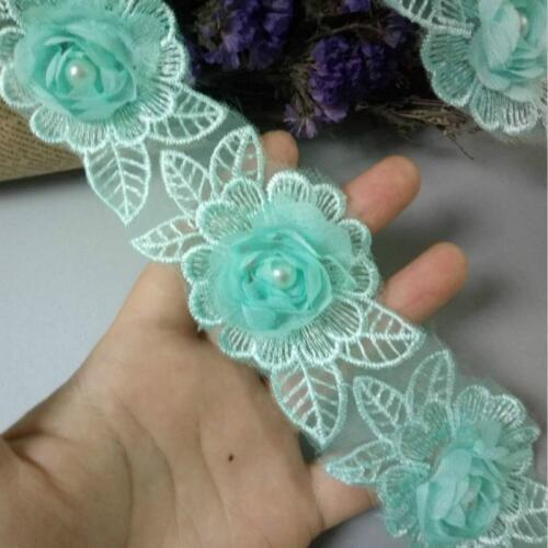 1 yard 5cm Soluble Green Diamond Flower Floral Embroidered Lace Trim Applique Fabric Lace Ribbon Sewing Craft For Costume Hat