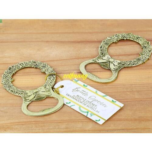 100pcs/lot Fast shipping Retro Gold Wreath Bottle Opener Wedding Favors Party Gift