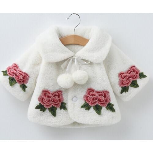 2020 New Fashion Children Jacket Rose Embroidery Pink Winter Coat Girls Jacket For Girls Cotton Clothing Baby Outfits 2-6 Age