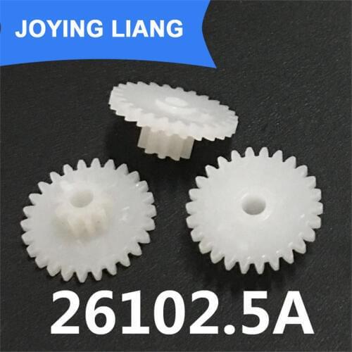 26102.5A 0.5M Gear 14mm Diameter 26 Teeth + 10 Teeth POM Plastic Pinion 2.5MM Motor Shaft Toy Parts Wheels 10pcs/lot