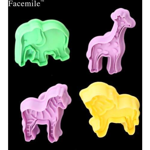 4PCS/SET Animals Horse/Giraffe/Lion/Elephant Cookie Biscuit Cutter Stamp Mold DIY plastic cake molds kitchen tools 03081