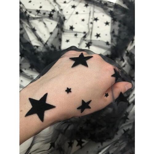 5Yards Black Sewing Fabric Tutu Stars Mesh Fabric Flocked Net Fabric Tulle Skirt Mesh Fabric For Woman Blouse Wedding Dress