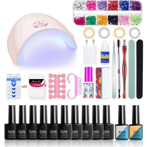 52 pcs Nail Extension Gel Kit Gel Builder with 36w UV LED Nail Lamp Manicure Kit NEW