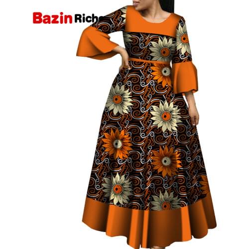 Long Sleeve Flare Sleeve Dresses for Women Party Wedding Date Dashiki African Women Clothing 2021 African Lady Dresses WY5600