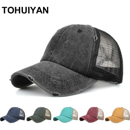 2020 Ponytail Baseball Cap For Women Summer Breathable Mesh Trucker Hat Men Bone Washed Dad Caps Ladies Casquette Sun Hats