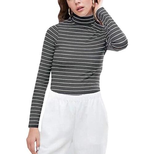 Long Sleeve Casual Turtleneck Bodysuits Autumn Winter Women Body Suit Top Buttons Bodycon Striped Bodysuits Rompers Femme GV163