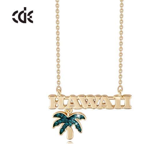 CDE Women Gold Necklace Jewelry Embellished with crystals from Swarovski Hawaiian Summer Beach Coconut Tree Necklace Jewelry