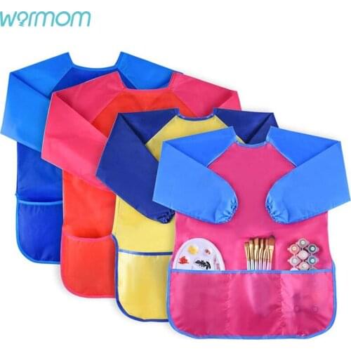 Warmom Long Sleeve Baby Bibs Cotton Waterproof Reversible Bandana Bibs Children Eating Drawing Apron Baby Feeding Burp Cloth