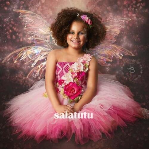 Photograph flower girl wedding dress children pink party rainbow princess children birthday gift dresses fashion tutu Vestido