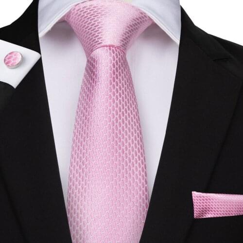 6 Styles Solid Floral Plaid Ties Men Pink White Blue Yellow Green Necktie Hanky Cufflinks Fashion Silk 8.5CM Neckties Men Tie