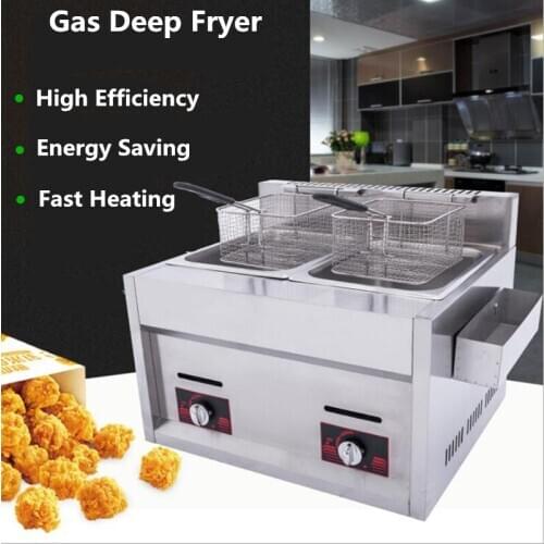 Commercial Gas Fryer Stainless Steel Deep Fryer Double Tank Double Basket Fryer Fried French/Chicken Machine