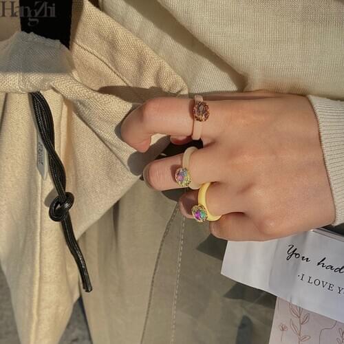 HangZhi 2020 New 5 pcs/set Colorful Transparent Geometric Square Round Acrylic Rhinestones Rings Set for Women Jewelry