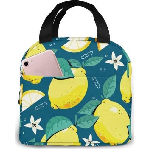 Insulated Lunch Bag Thermal Lemon Summer Print Tote Bags Cooler Picnic Food Lunch Box Bag