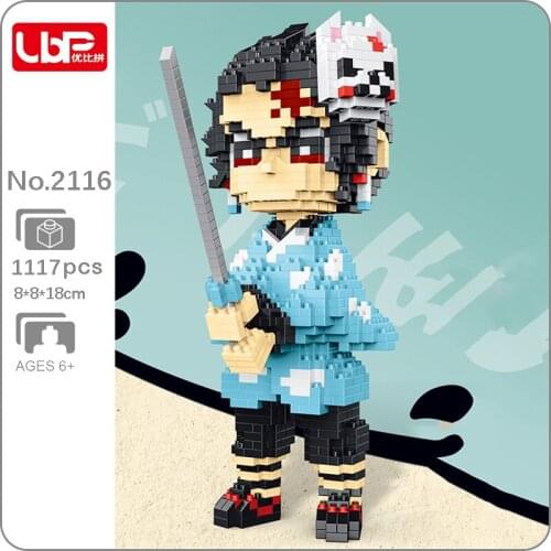 LBP 2116 Anime Demon Slayer Mask Kamado Tanjirou Monster Warrior DIY Mini Diamond Blocks Bricks Building Toy for Children no Box