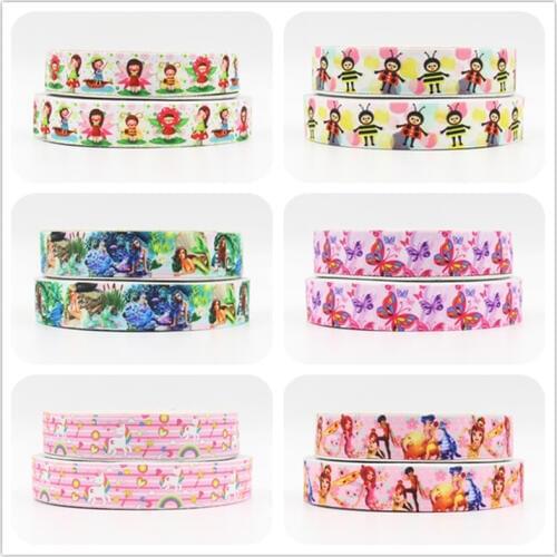 Q&N ribbon 7/8" 22mm Cartoon bee mermaid printed grosgrain ribbon webbing bows accessory 50yds/roll free shipping