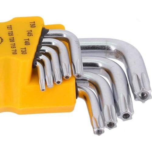 9Pcs/Set Car Torx Key Set Heavy Duty Steel Security Bit Star Keys Wrenches Short Arm Vehicles Disassembly Tool T10 - T50