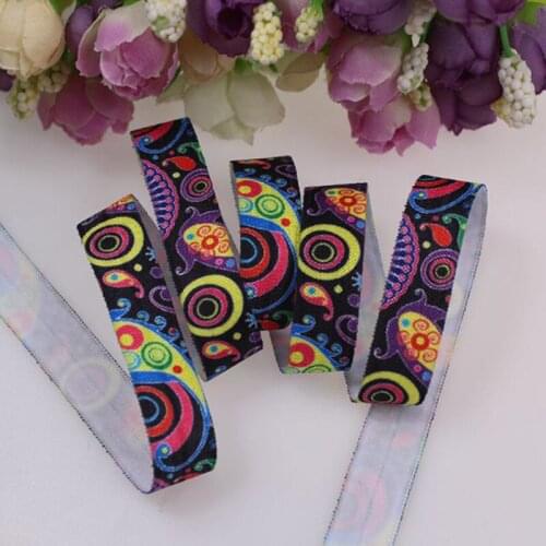 New arrival! 5/8" heat transfer printed fold over elastic Paisley pattern for hair tie headband, 100yards/lot