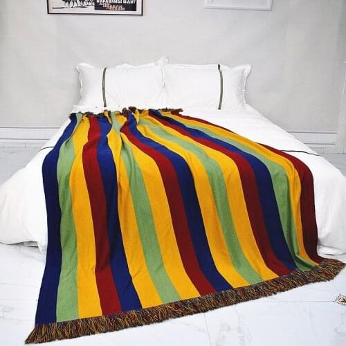 Leisure Blanket Knitted Sofa Cover Bed End towel Blanket Napping Air Conditioning Blanket for bed Nordic Tassel stripe Bedspread