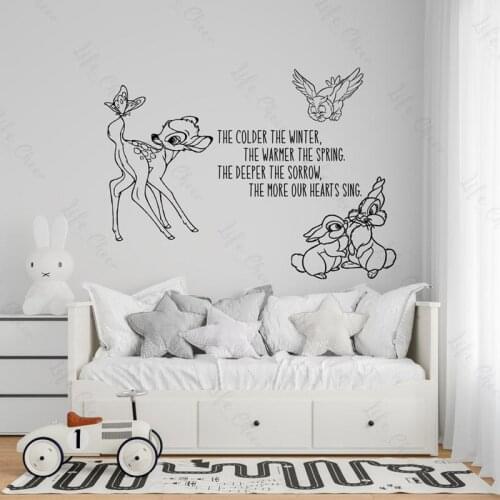 Bambi Deer Wall Decal Rabbit bird Bambi Deer Wall Decor Childrens room babys room Wall Sticker bedroom Vinyl Wall