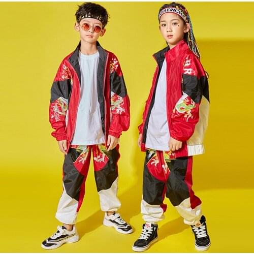 Fall Jazz Dance Clothes For Children Rave Dancer Outfits Red Cheerleader Costume Jazz Dance Clothing Kids Fashion Wears JL1945