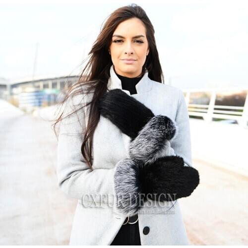 CX-A-74A Fox Around Ladies Knitted Mitten Real Mink Fur Winter Fur Gloves