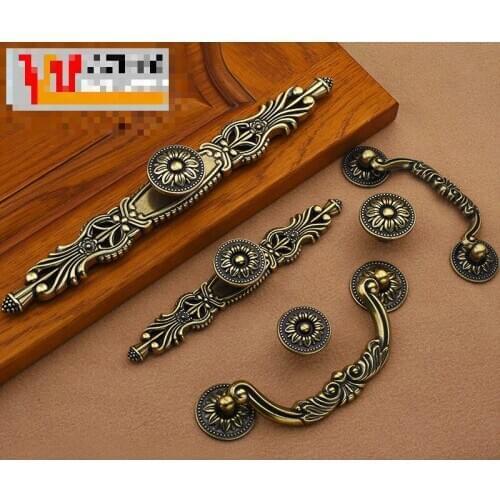 Simple European style cabinet door handle, green bronze rustic style, fine yellow retro handle
