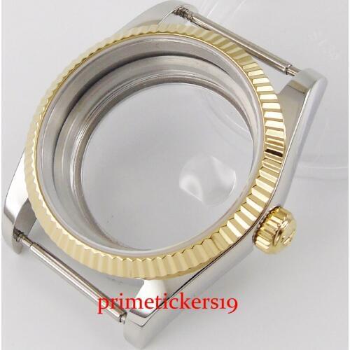 Parnis gold plated bezel silver color sapphire glass see-through watch case fit eta 2836 miyota movement