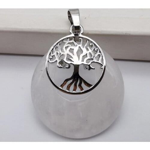 Clear Crystal Stone GEM Circle Tree of life Pendant Woman Jewelry S303