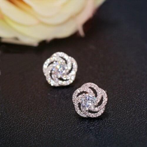 Rose Flower S925 Sterling Silver Diamond Stud Earrings for Women 2020 Bohemia Gift Jewelry Wedding Silver Earrings for Women
