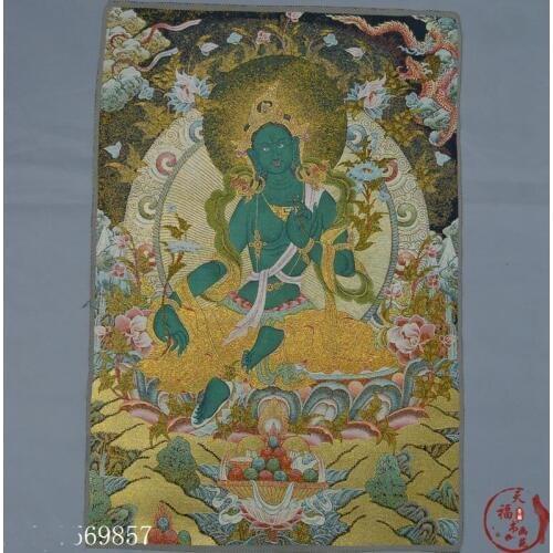 Christmas Thangka embroidery silk embroidery brocade painting Nepalese green female Buddha statue Guanyin Buddha halloween