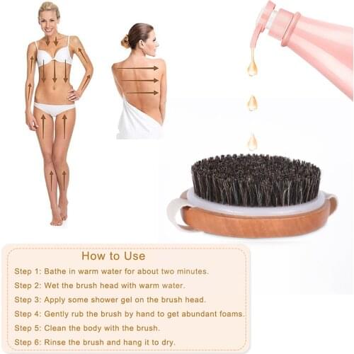 Body Brush Dry Skin Brushing Body Massage Brush Wooden Bath Shower Bristle Horse Hair Massage Exfoliating Brush D40